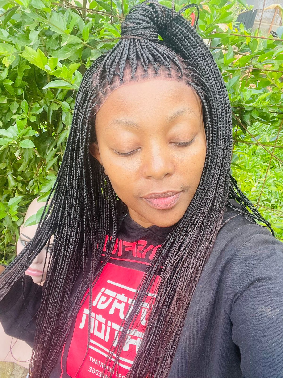 Custom frontal knotless braids, half up