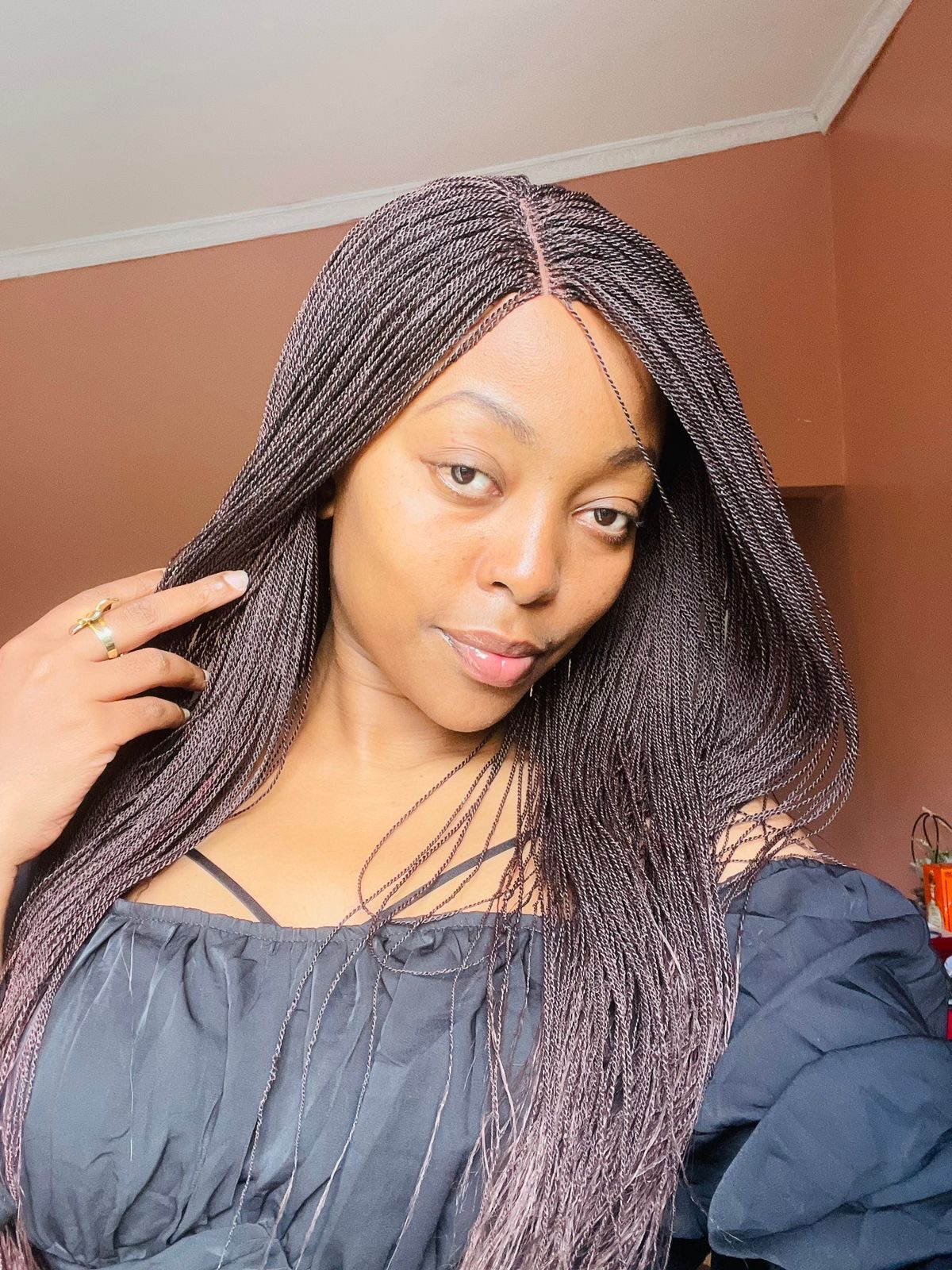 Plum braided wig